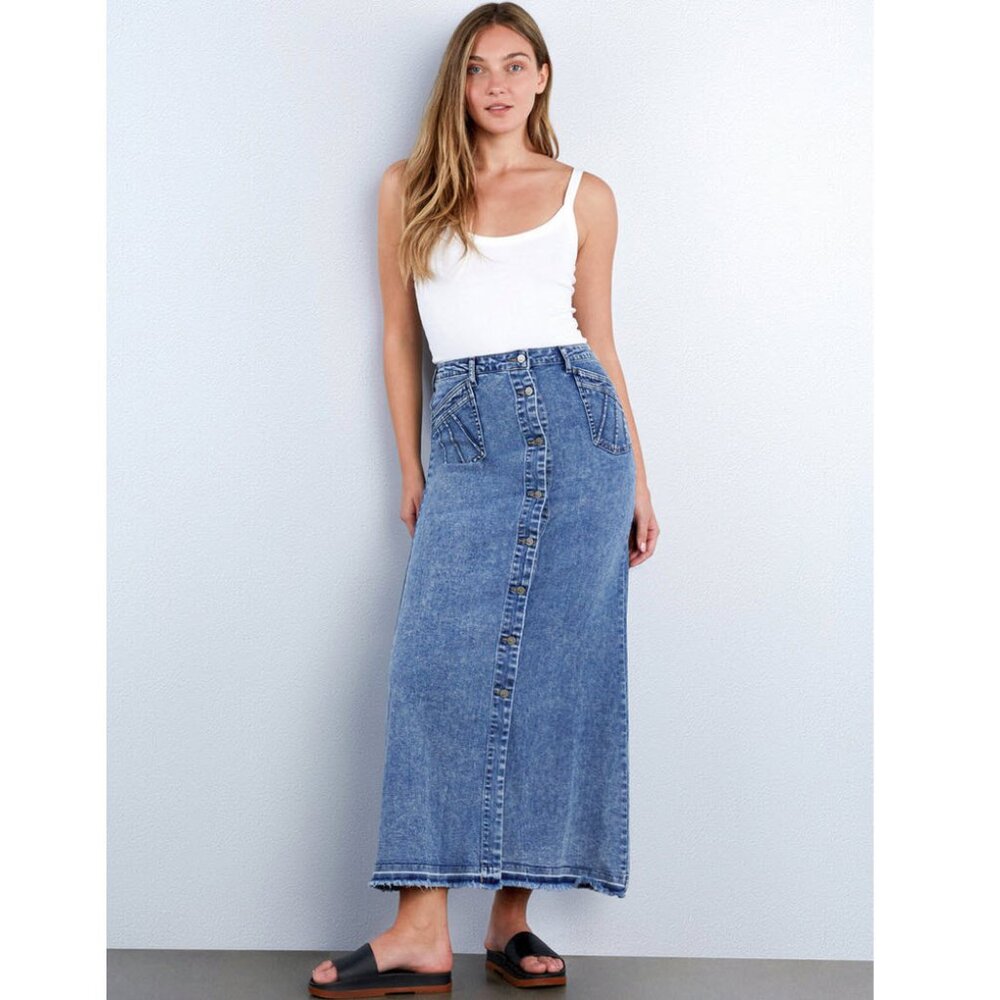Wash Lab Royal Denim Maxi Skirt Sz 27
